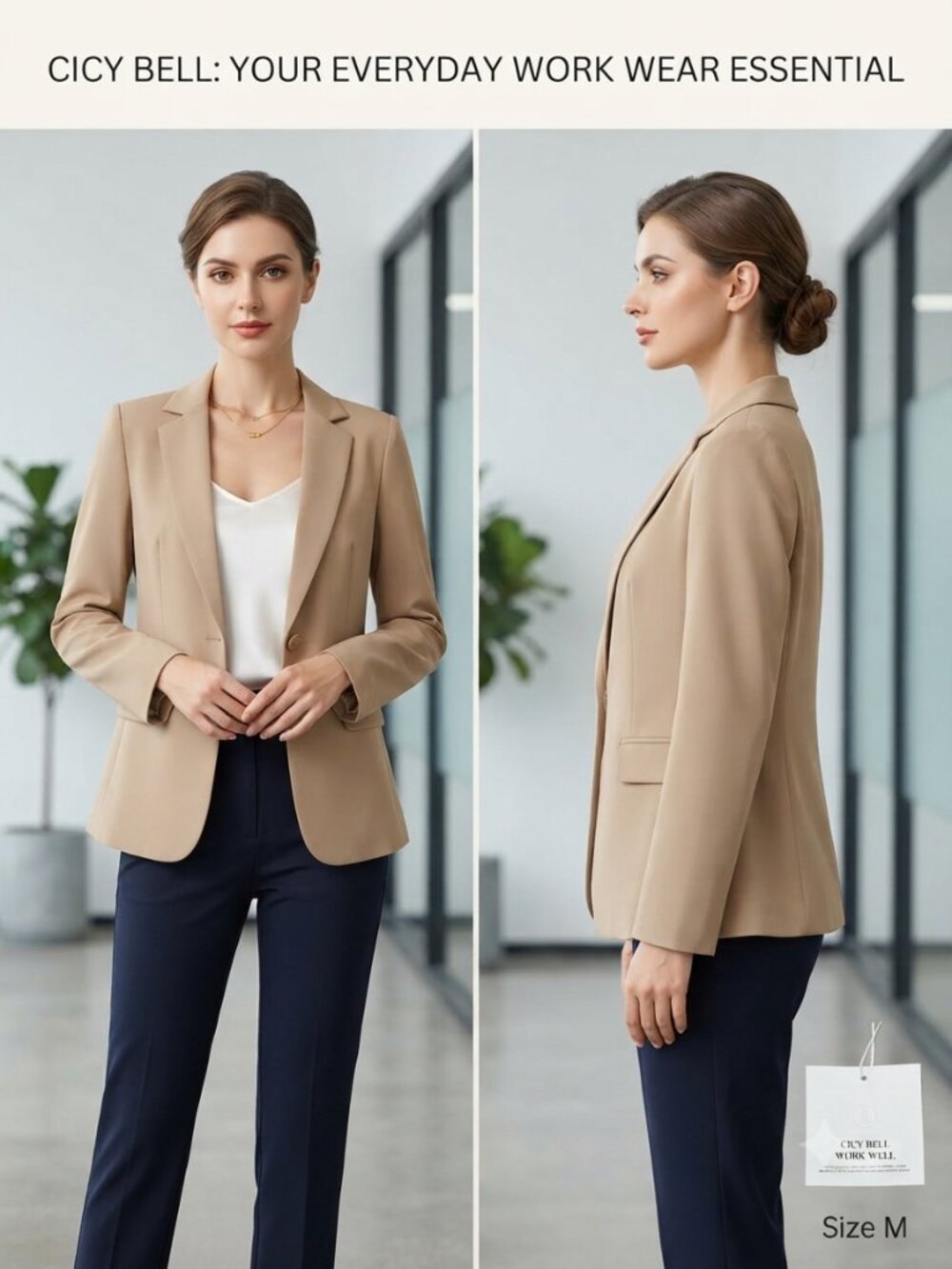 Cicy Bell Women's Khaki Blazer Jacket Open Front Work Office Size Medium NEW